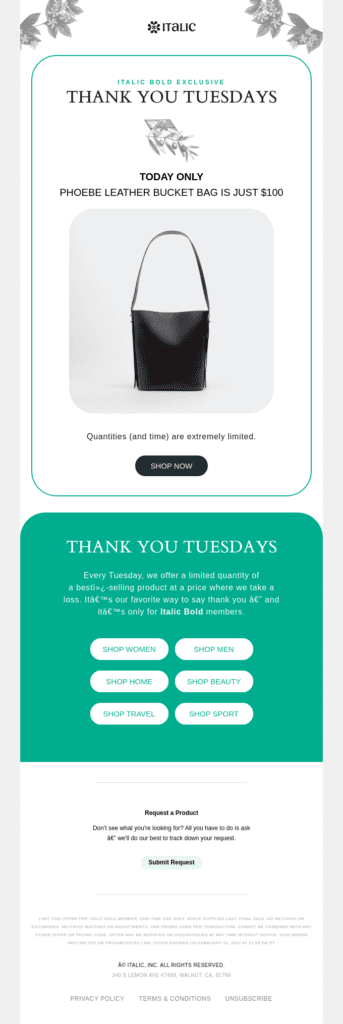 Italic takes an interesting approach to thank you emails