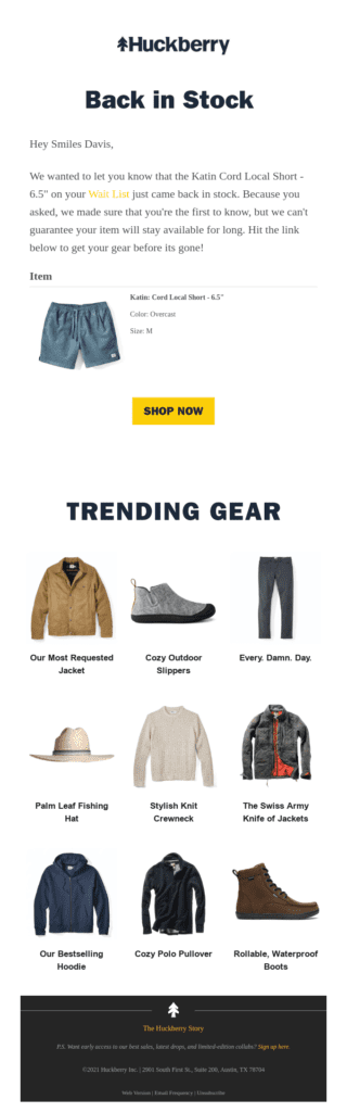 Huckberry’s back-in-stock email