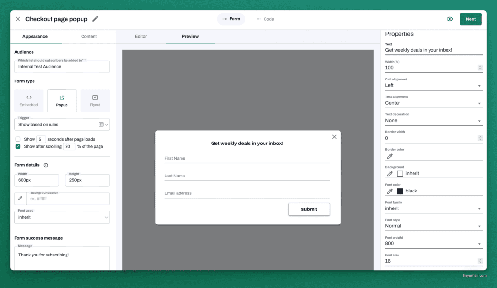 TinyEmail Design and Customize your own Forms 
